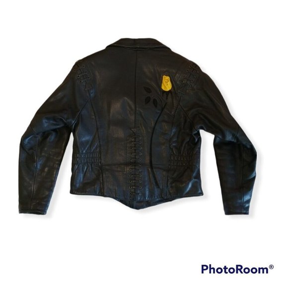 Women's 40/12 (Large L) Harley-Davidson Leather Jacket Raised Yellow Rose - Picture 1 of 11